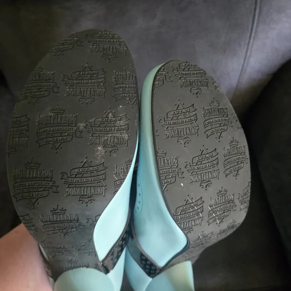 John Fluevog Bellevue Mollie Johnson Lace Up Aqua and Black Heels - Picture 4 of 7